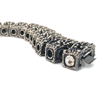 profile Guy Vidal Canada vintage brutalist pewter extra large sculptural link bracelet rare Canadian Modernist jewelry design