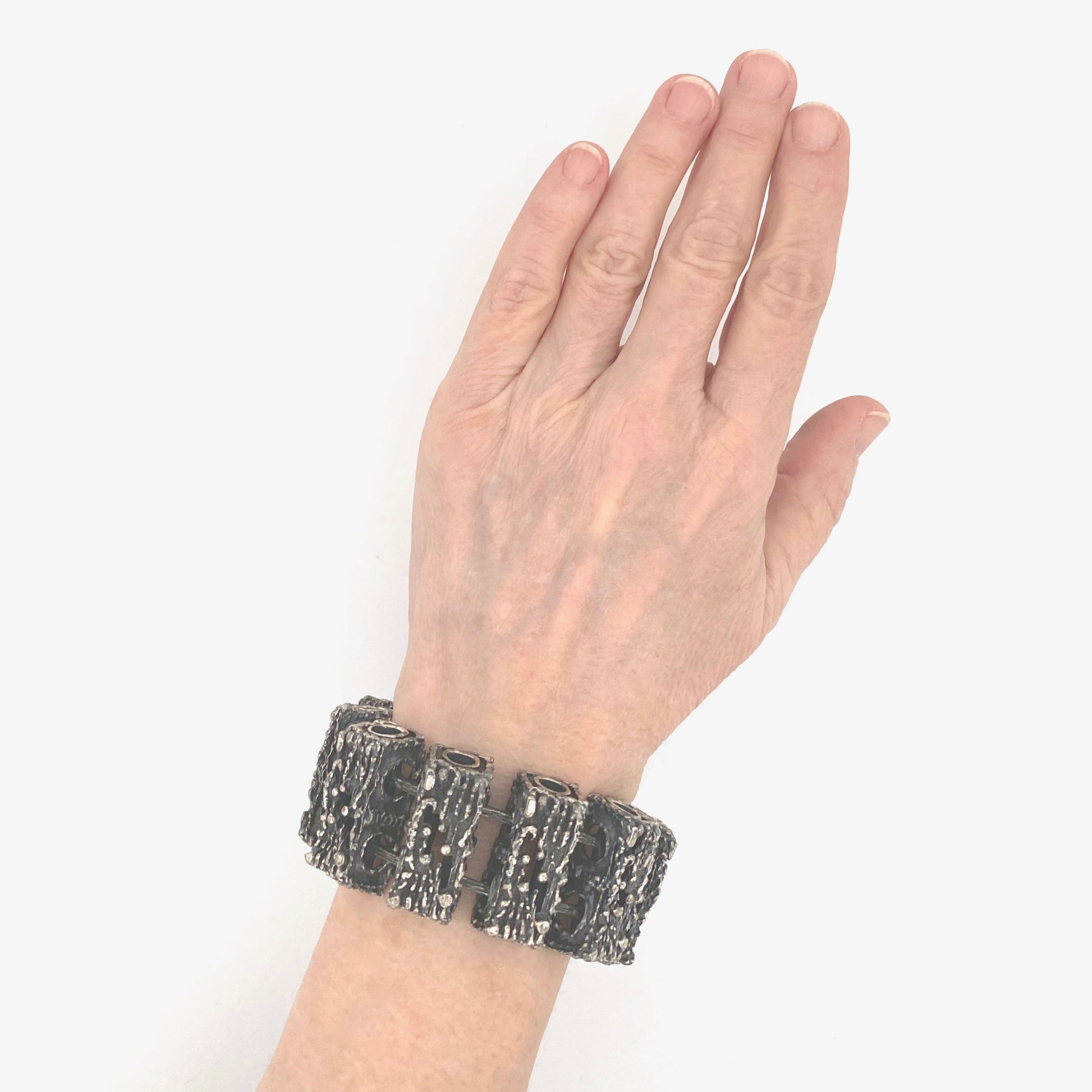 scale Guy Vidal Canada vintage brutalist pewter extra large sculptural link bracelet rare Canadian Modernist jewelry design