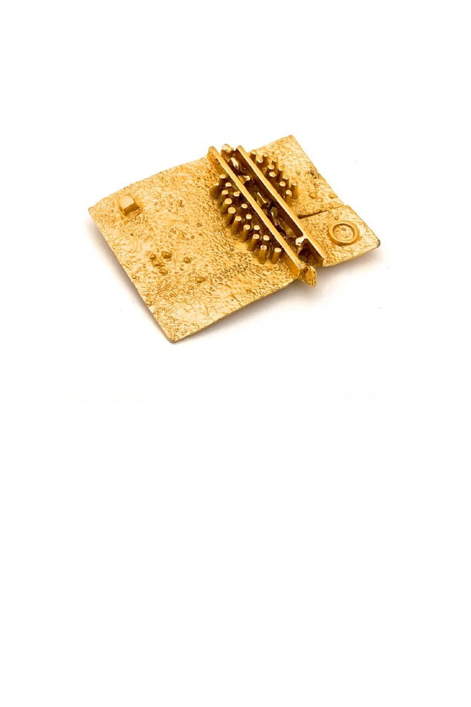 Guy Vidal Canada vintage brutalist pewter gold tone brooch Canadian Modernist jewelry design
