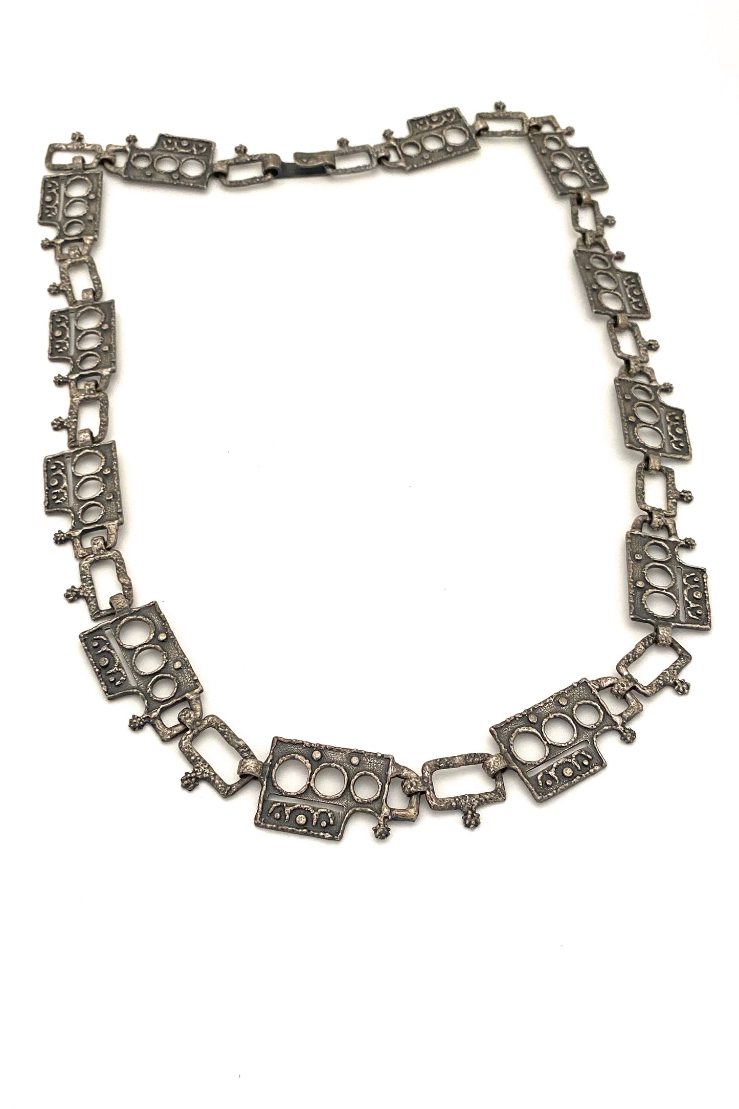 Guy Vidal Canada vintage brutalist pewter belt necklace Canadian Modernist jewelry design