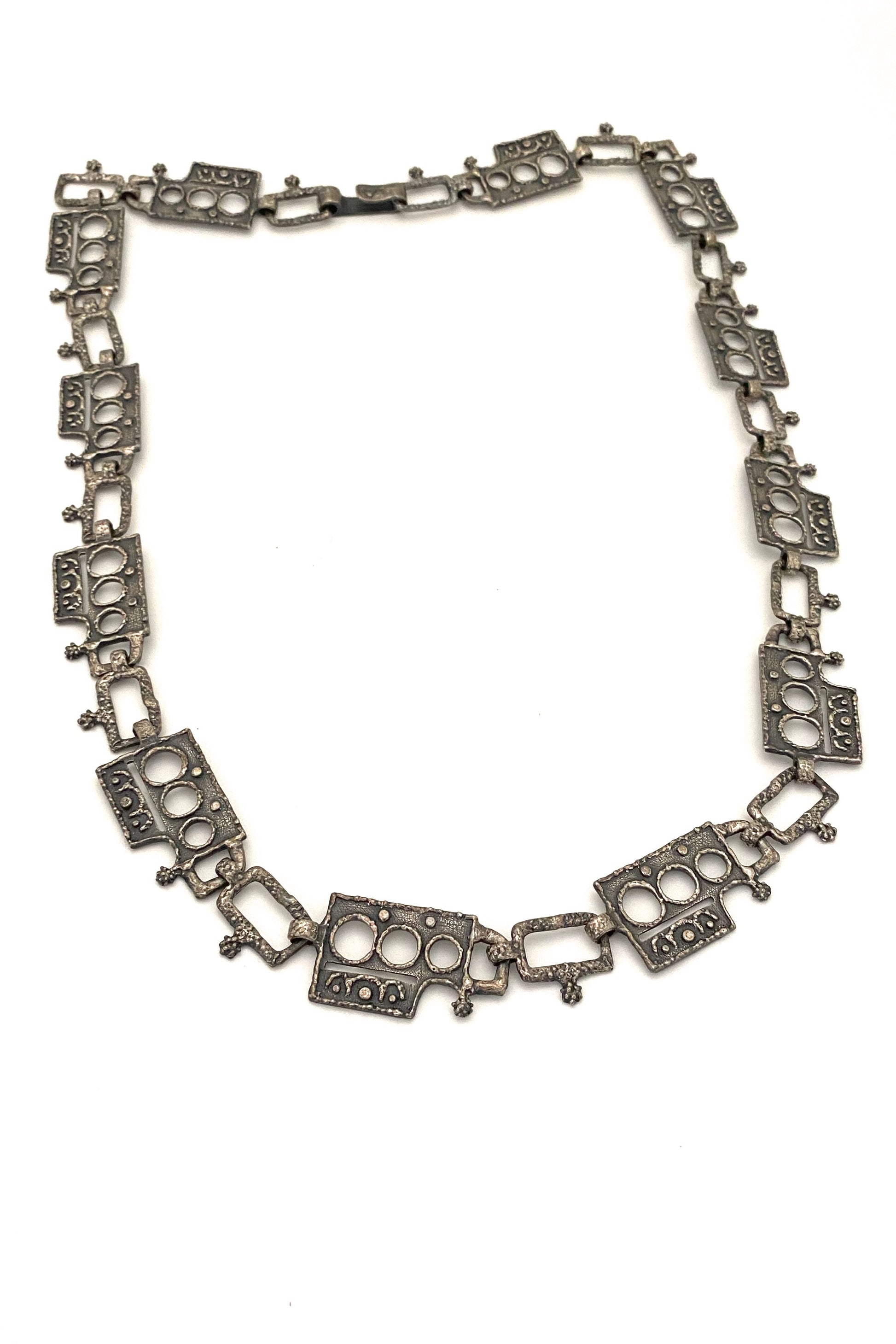 Guy Vidal Canada vintage brutalist pewter belt necklace Canadian Modernist jewelry design