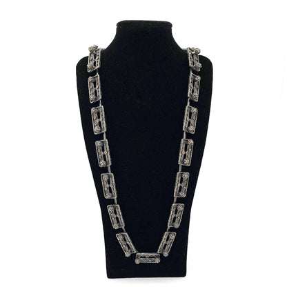 detail Guy Vidal Canada vintage brutalist pewter belt necklace Canadian Modernist jewelry design