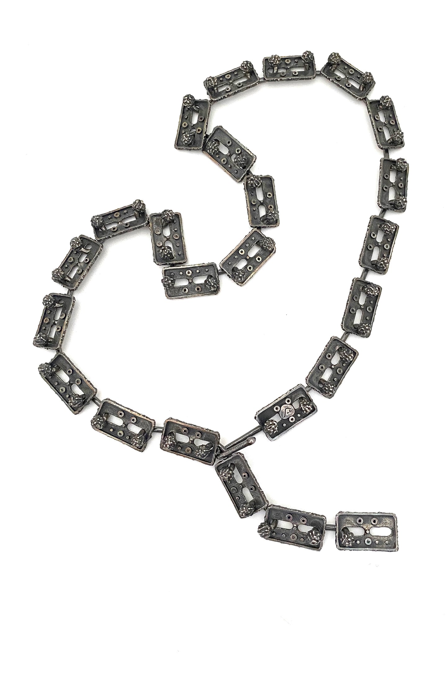 Guy Vidal Canada vintage brutalist pewter belt necklace Canadian Modernist jewelry design