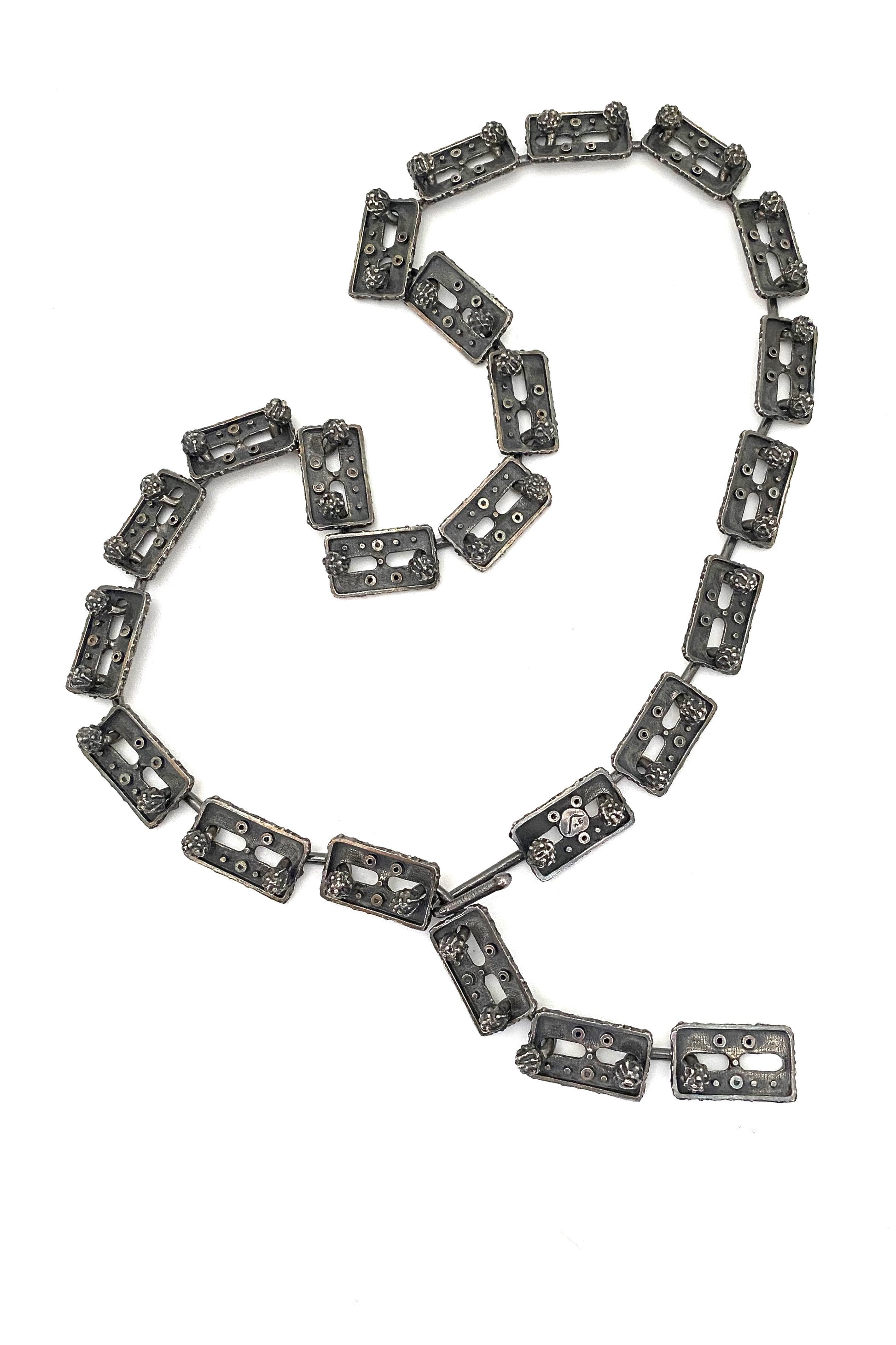 Guy Vidal Canada vintage brutalist pewter belt necklace Canadian Modernist jewelry design