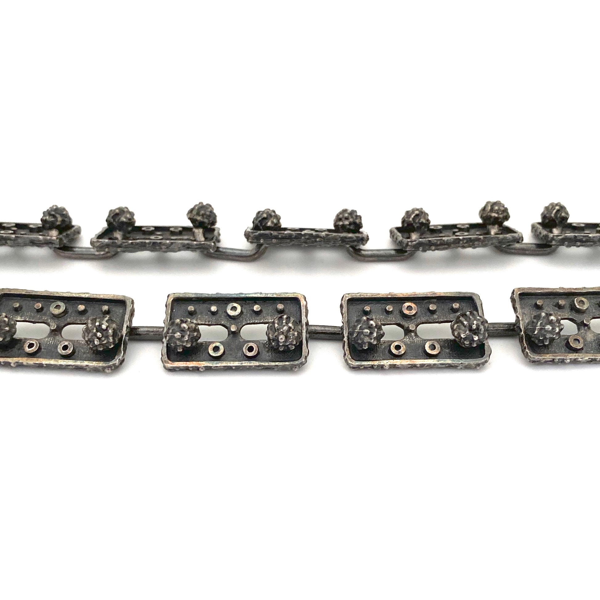 profile Guy Vidal Canada vintage brutalist pewter belt necklace Canadian Modernist jewelry design