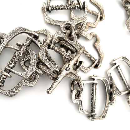 Guy Vidal brutalist pewter openwork belt / necklace