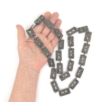 scale Guy Vidal Canada vintage brutalist pewter belt necklace Canadian Modernist jewelry design