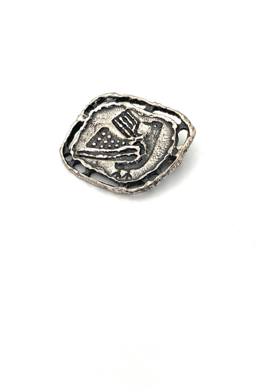 Guy Vidal Canada vintage brutalist pewter bird brooch Canadian Modernist jewelry design