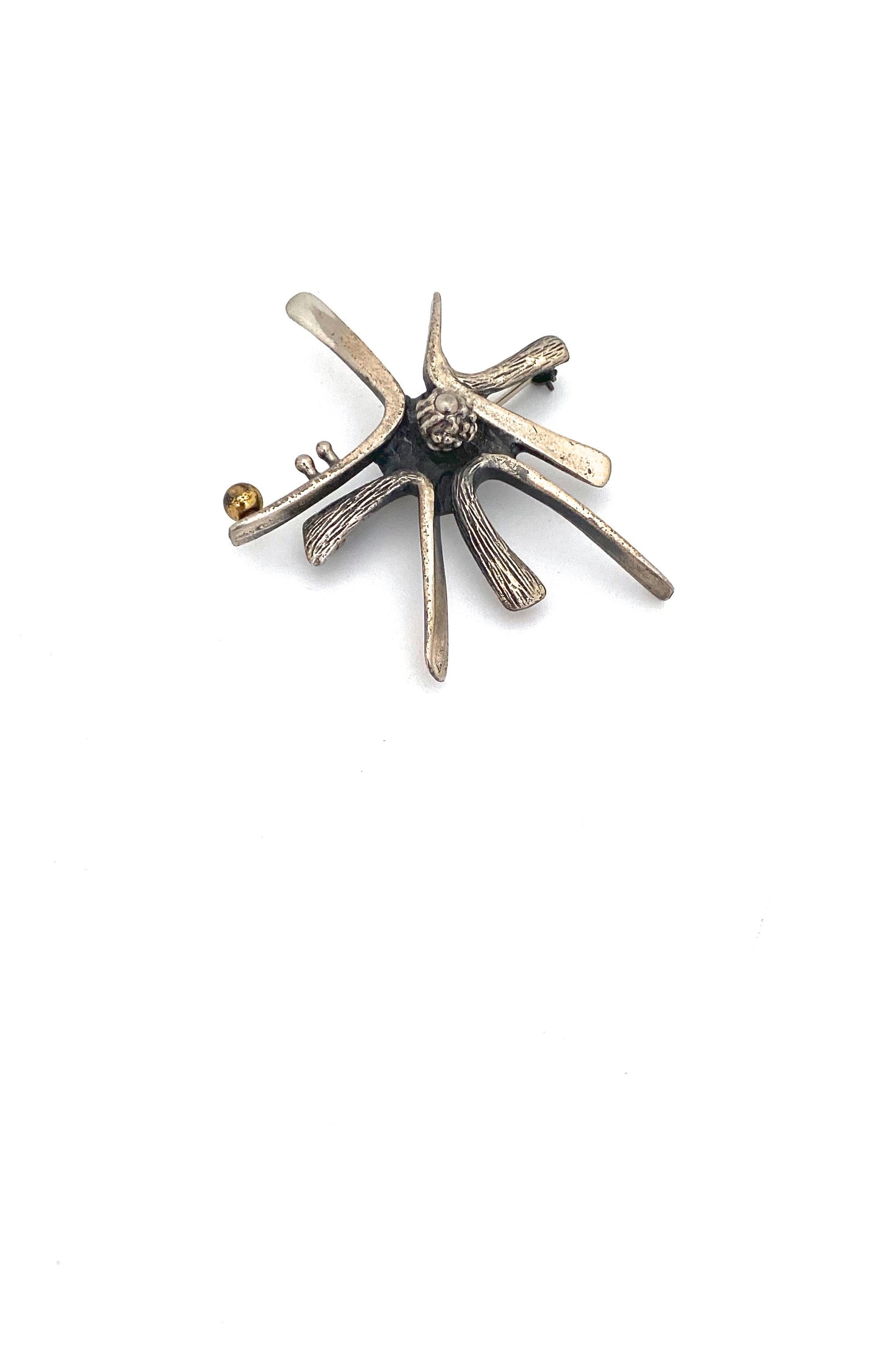 Guy Vidal Canada vintage brutalist pewter bronze sphere starburst brooch Canadian Modernist jewelry design