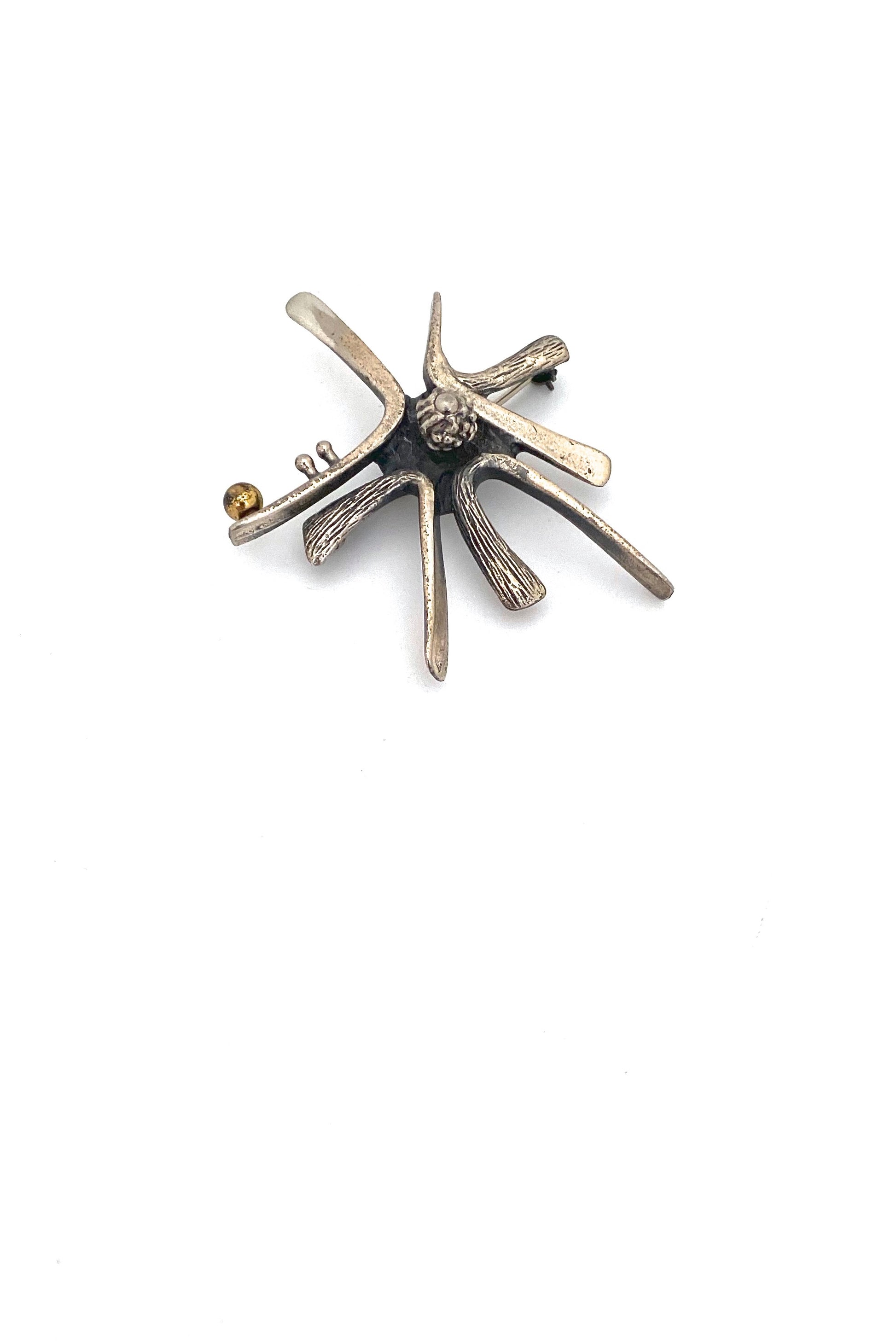 Guy Vidal Canada vintage brutalist pewter bronze sphere starburst brooch Canadian Modernist jewelry design