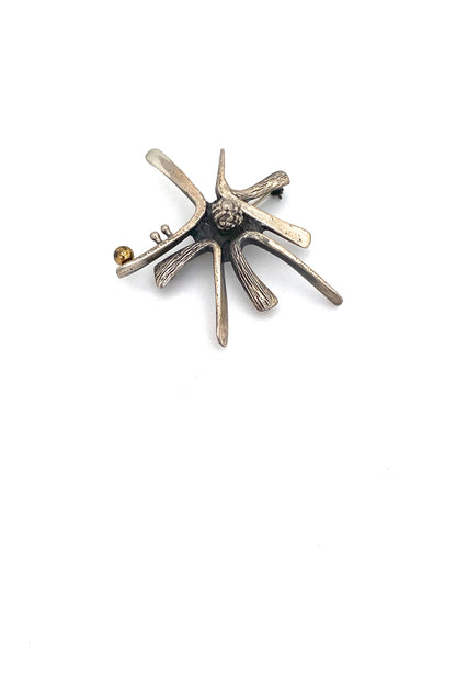 Guy Vidal Canada vintage brutalist pewter bronze sphere starburst brooch Canadian Modernist jewelry design