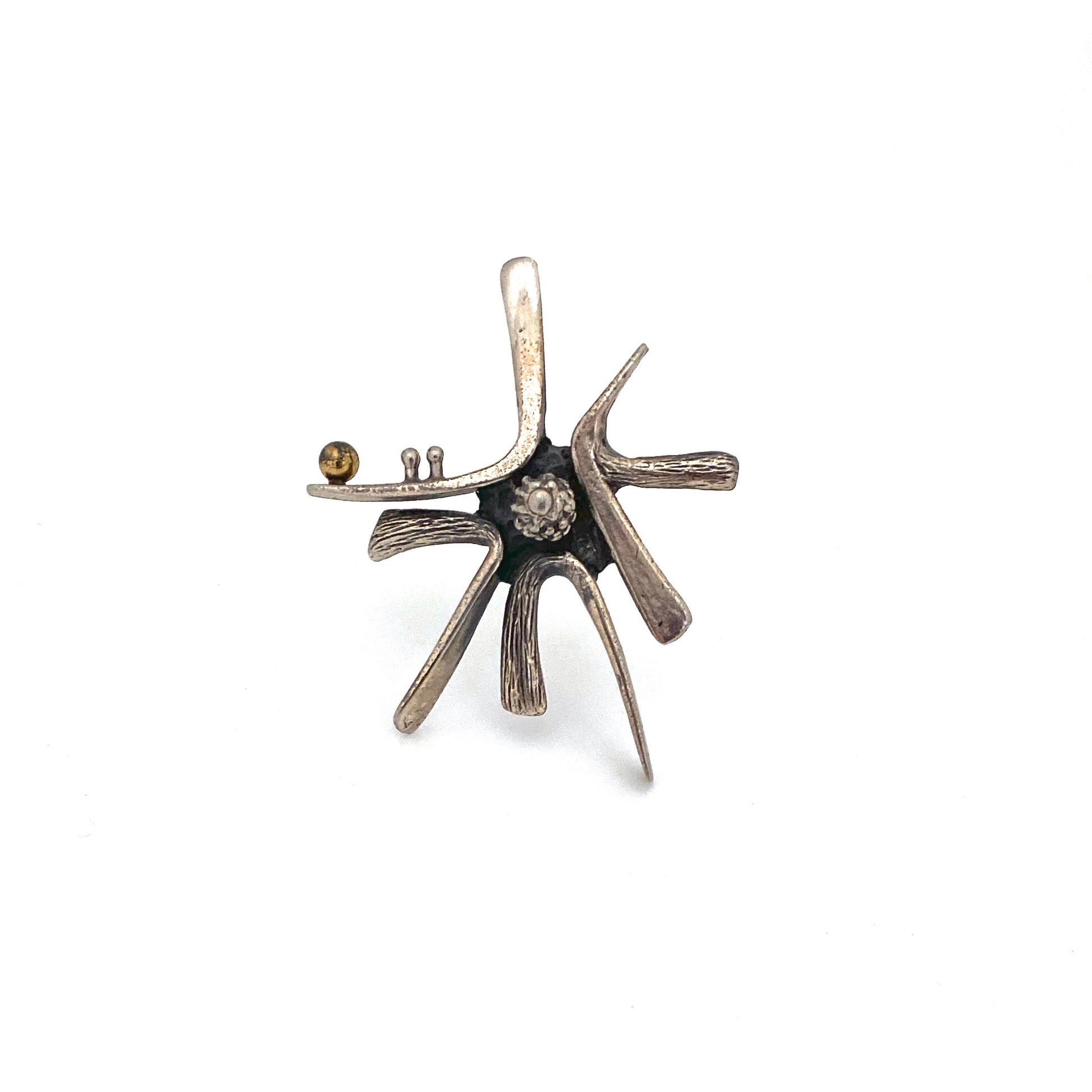 detail Guy Vidal Canada vintage brutalist pewter bronze sphere starburst brooch Canadian Modernist jewelry design
