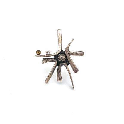 detail Guy Vidal Canada vintage brutalist pewter bronze sphere starburst brooch Canadian Modernist jewelry design