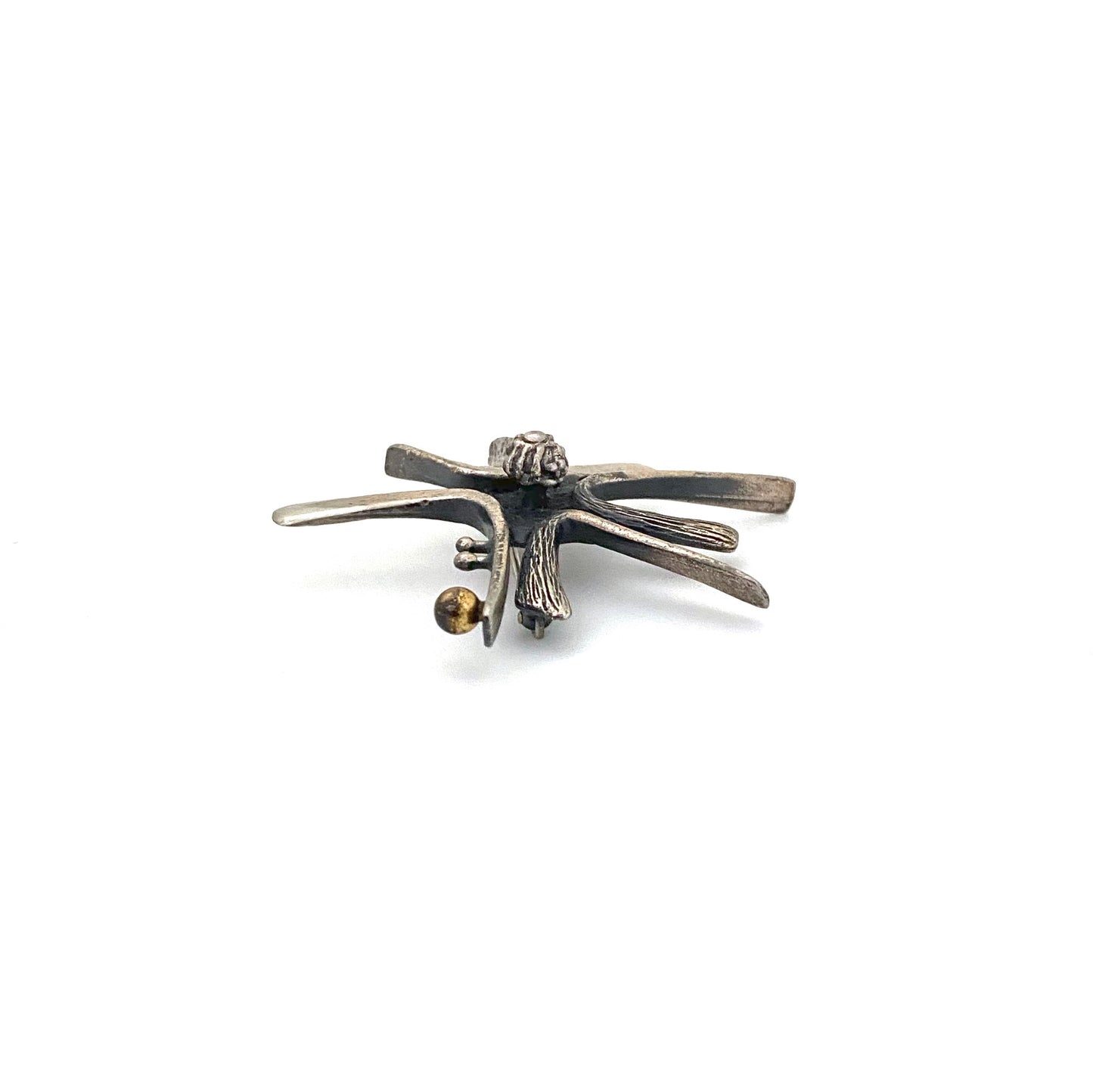 profile Guy Vidal Canada vintage brutalist pewter bronze sphere starburst brooch Canadian Modernist jewelry design