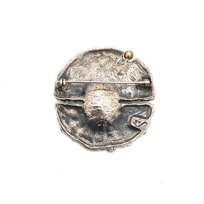 Guy Vidal brutalist pewter & brass spheres split circle brooch