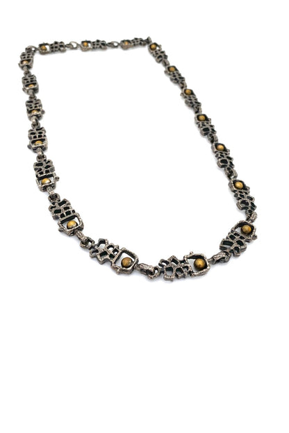 Guy Vidal Canada vintage brutalist pewter brass spheres long link chain necklace