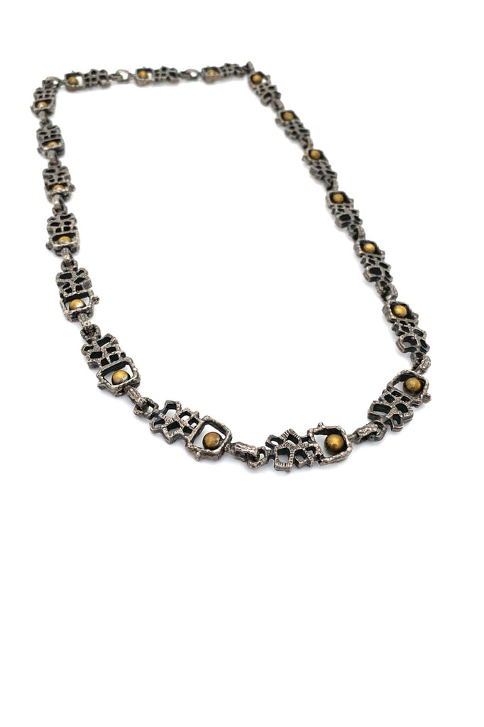 Guy Vidal Canada vintage brutalist pewter brass spheres long link chain necklace