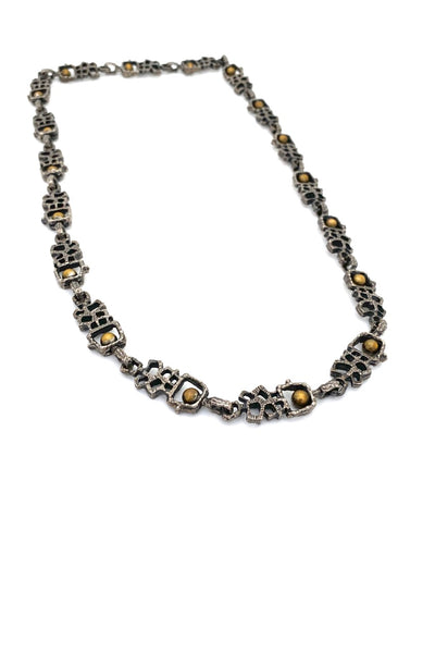 Guy Vidal Canada vintage brutalist pewter brass spheres long link chain necklace
