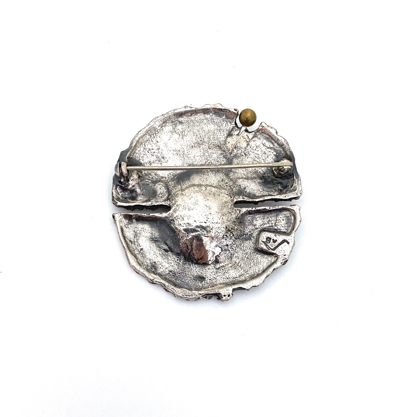 Guy Vidal brutalist pewter brooch ~ bronze spheres