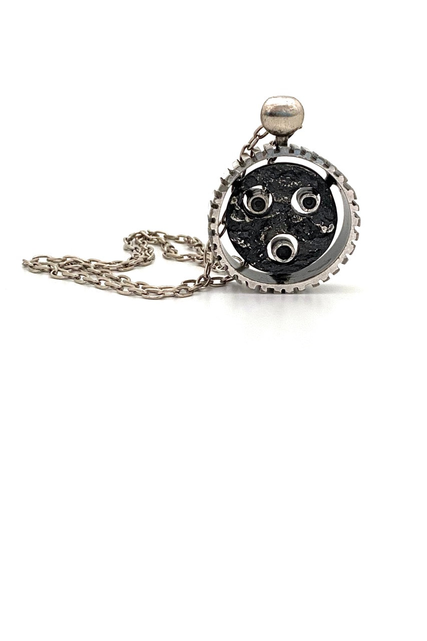 Guy Vidal Canada vintage brutalist pewter large double sided pendant necklace rare