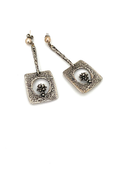 Guy Vidal Canada vintage brutalist pewter drop earrings Canadian Modernist jewelry design