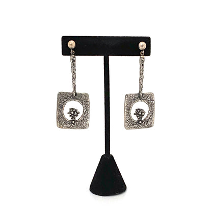 detail Guy Vidal Canada vintage brutalist pewter drop earrings Canadian Modernist jewelry design