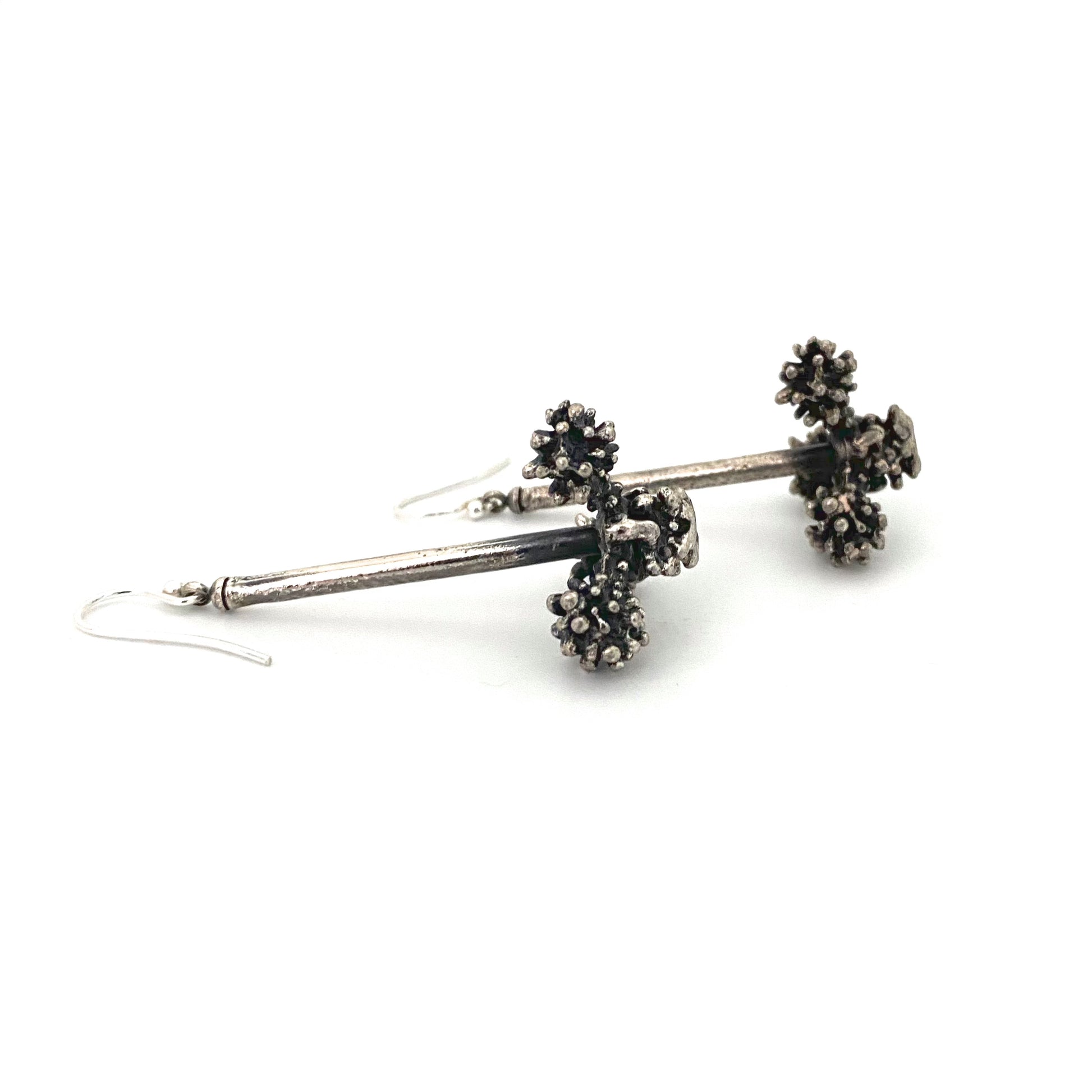 profile Guy Vidal Canada vintage brutalist pewter long drop earrings Modernist jewelry design