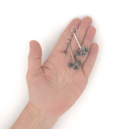 scale Guy Vidal Canada vintage brutalist pewter long drop earrings Modernist jewelry design