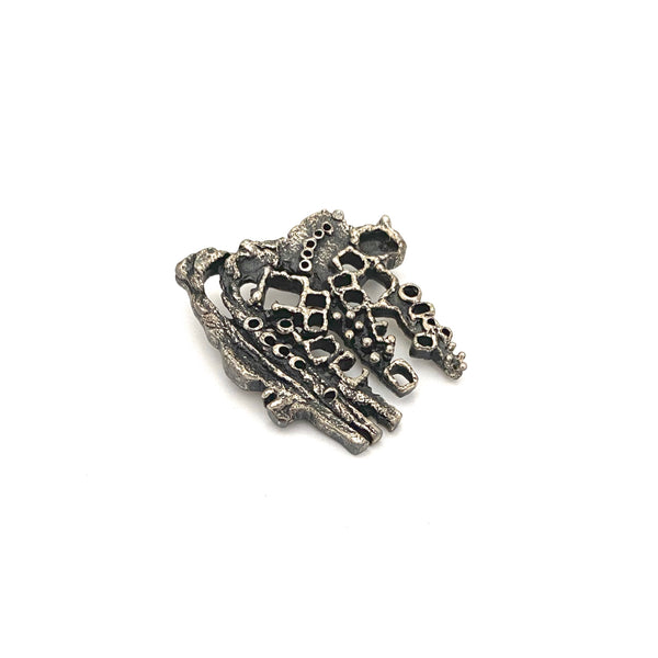 detail Guy Vidal Canada vintage brutalist pewter openwork brooch Canadian Modernist jewelry design