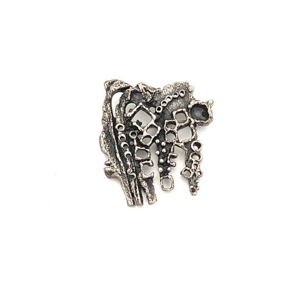 Guy Vidal brutalist pewter openwork brooch