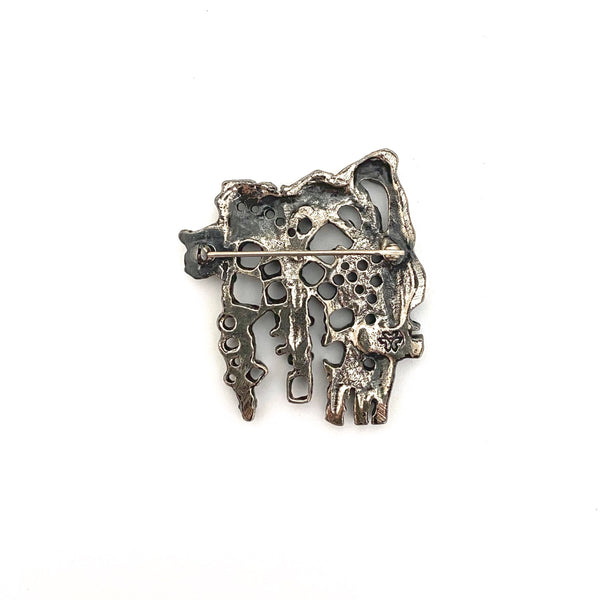 Guy Vidal brutalist pewter openwork brooch