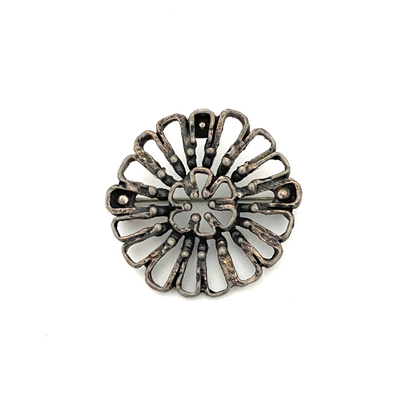 Guy Vidal Canada vintage brutalist pewter flower brooch Canadian Modernist jewelry design