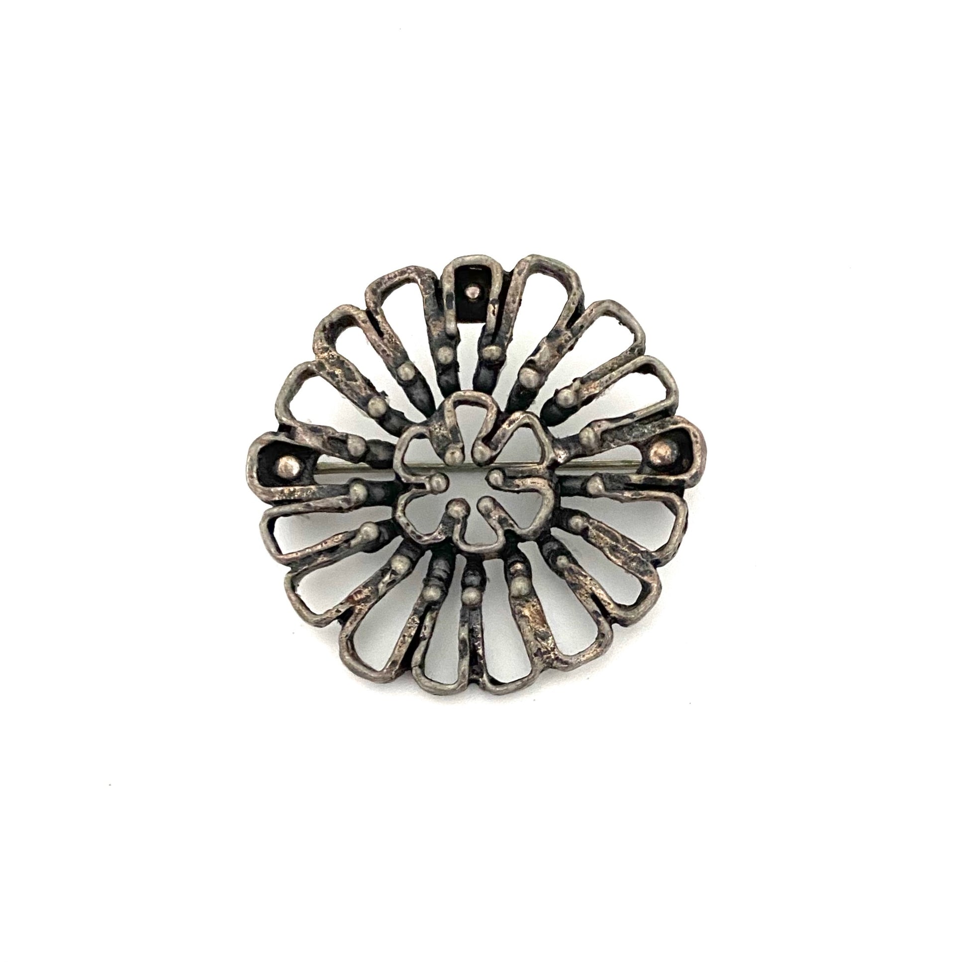 Guy Vidal Canada vintage brutalist pewter flower brooch Canadian Modernist jewelry design