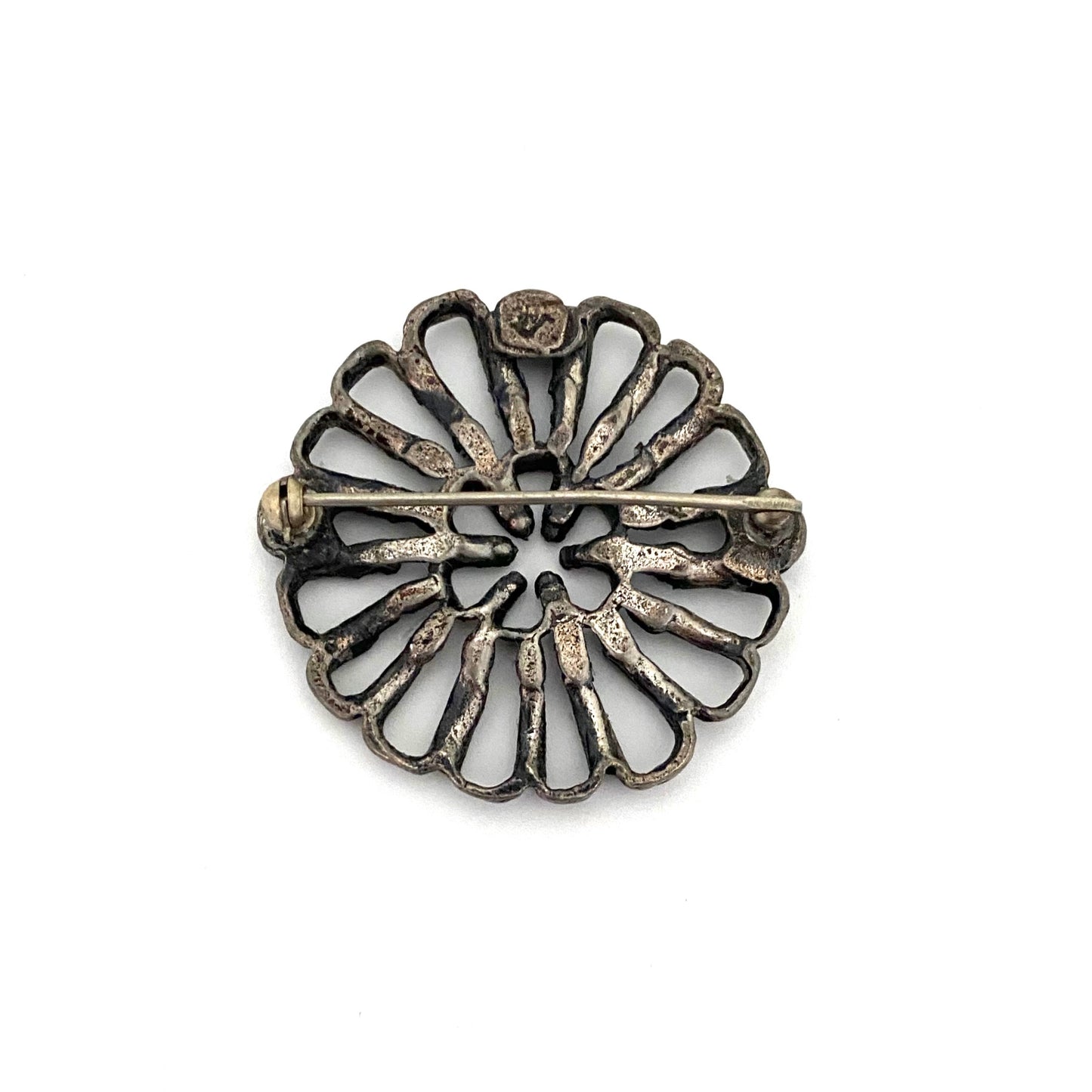 Guy Vidal brutalist pewter flower brooch
