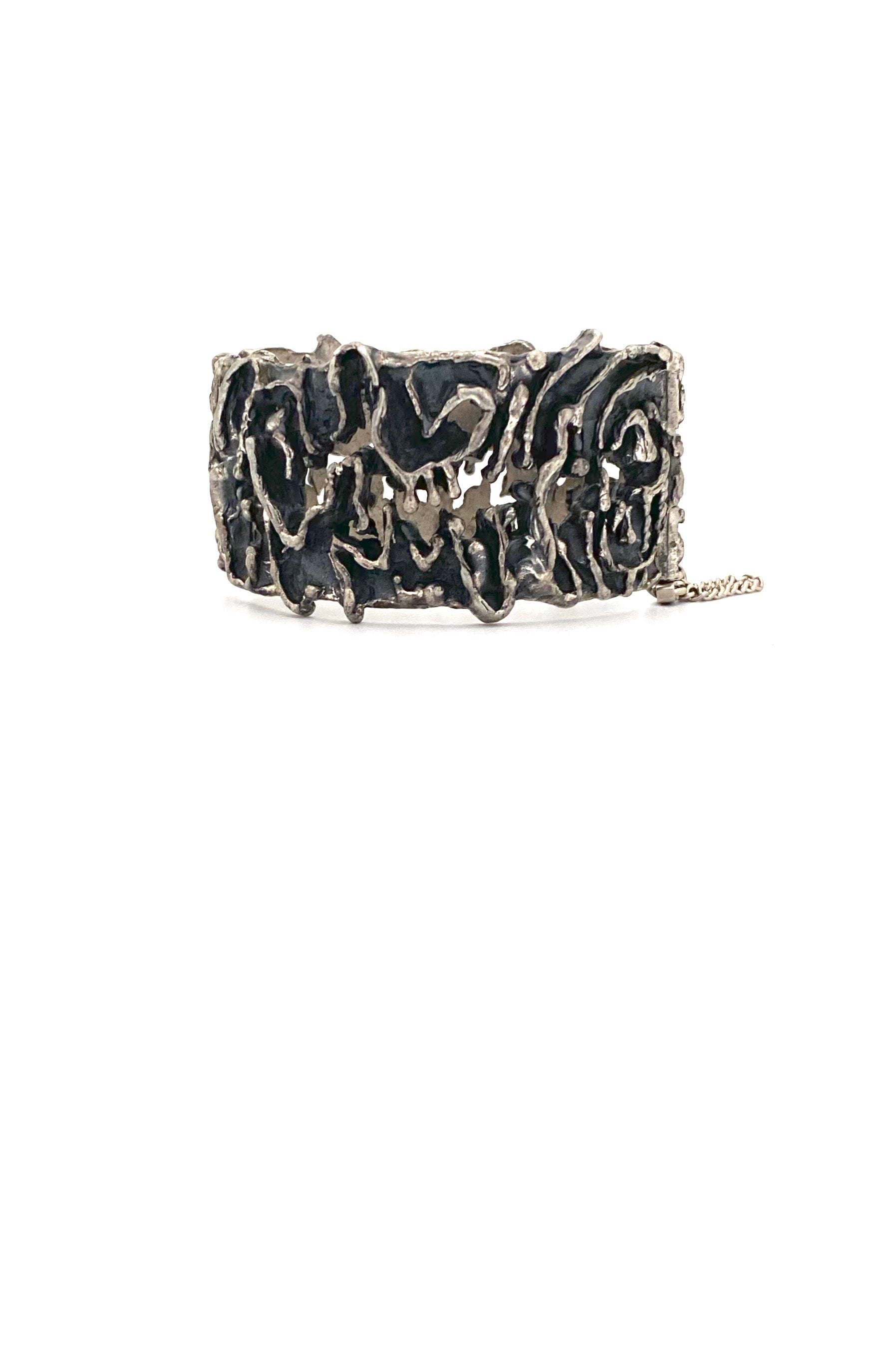 Guy Vidal Canada vintage brutalist pewter openwork hinged bracelet 1 Canadian Modernist jewelry design