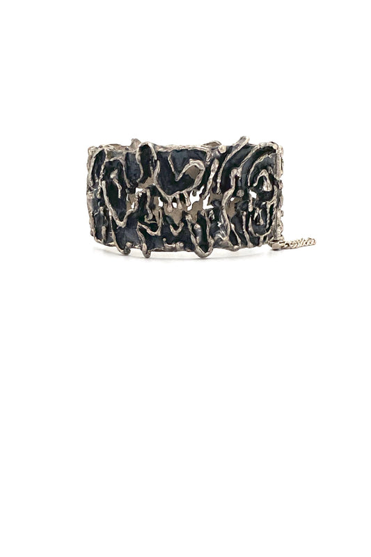 Guy Vidal Canada vintage brutalist pewter openwork hinged bracelet 1 Canadian Modernist jewelry design