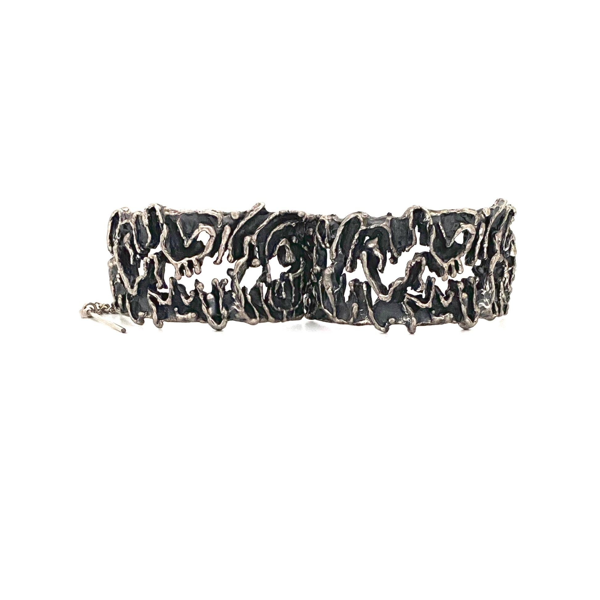 detail Guy Vidal Canada vintage brutalist pewter openwork hinged bracelet 1 Canadian Modernist jewelry design