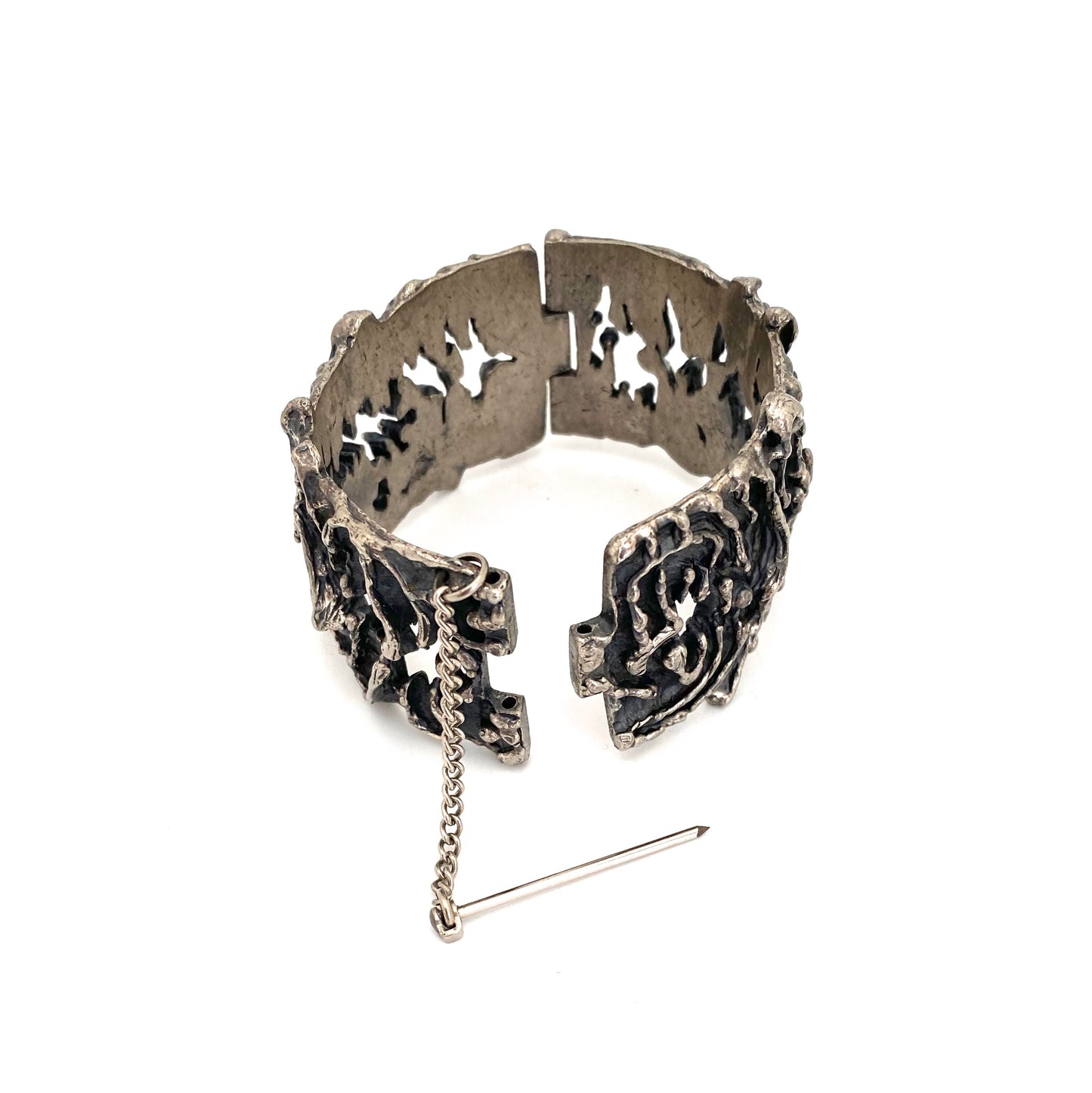 Guy Vidal brutalist pewter openwork hinged bracelet #1