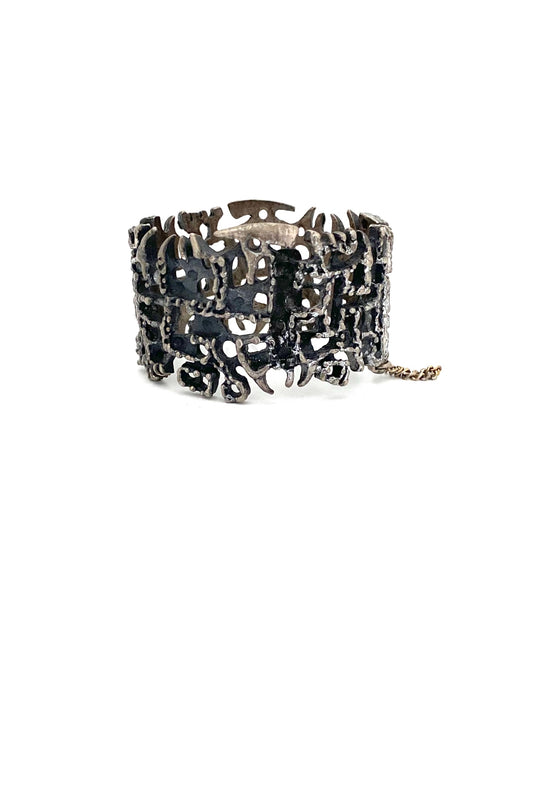 Guy Vidal Canada vintage brutalist pewter openwork hinged bracelet 2 Canadian Modernist jewelry design