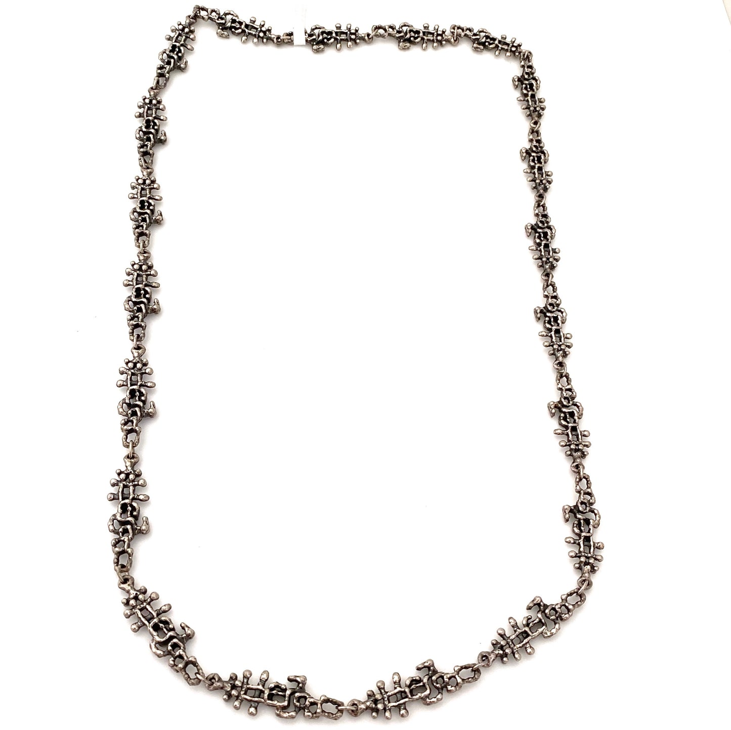 Guy Vidal brutalist pewter openwork long link chain necklace