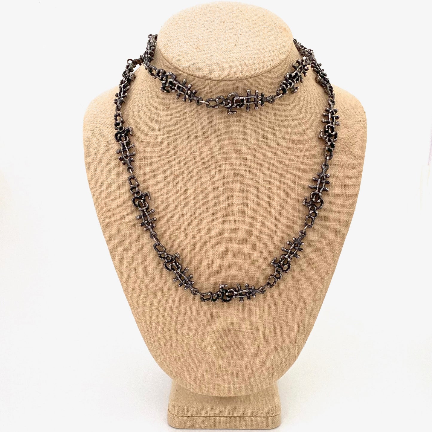 Guy Vidal brutalist pewter openwork long link chain necklace