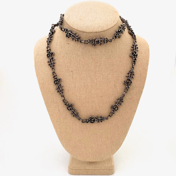Guy Vidal brutalist pewter openwork long link chain necklace