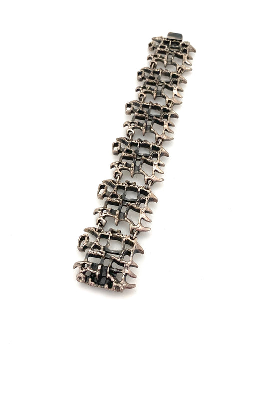 Guy Vidal Canada vintage brutalist pewter openwork panel link bracelet Canadian Modernist jewelry design