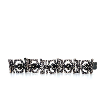 detail Guy Vidal Canada vintage brutalist pewter openwork panel link bracelet Canadian Modernist jewelry design