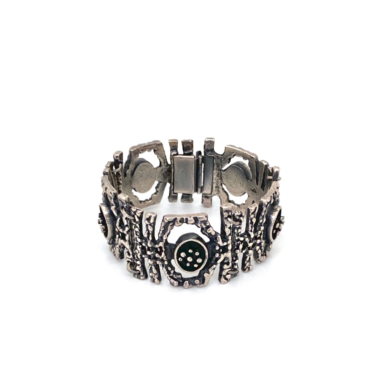Guy Vidal brutalist pewter openwork panel link bracelet