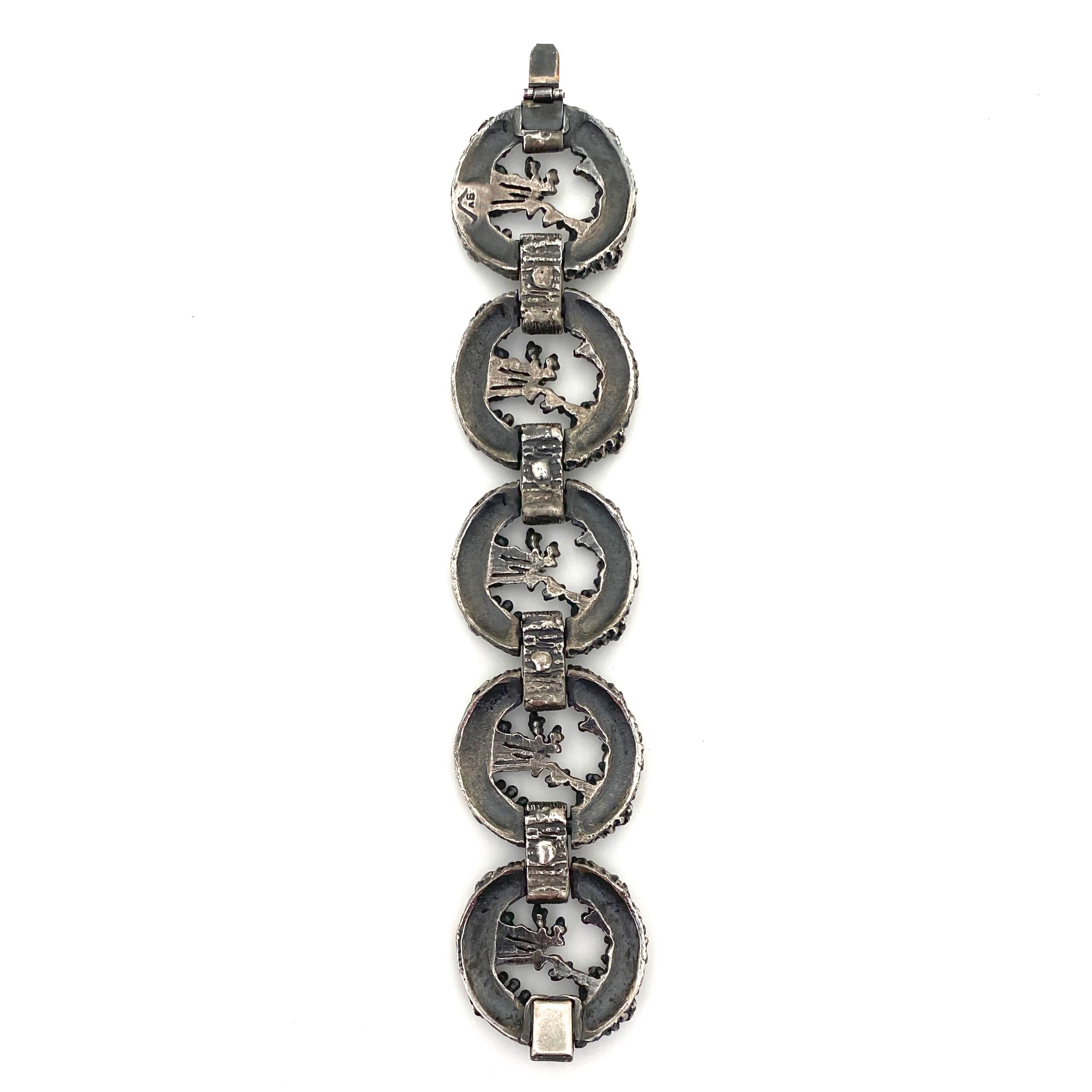 Guy Vidal openwork panel link bracelet ~ brutalist pewter