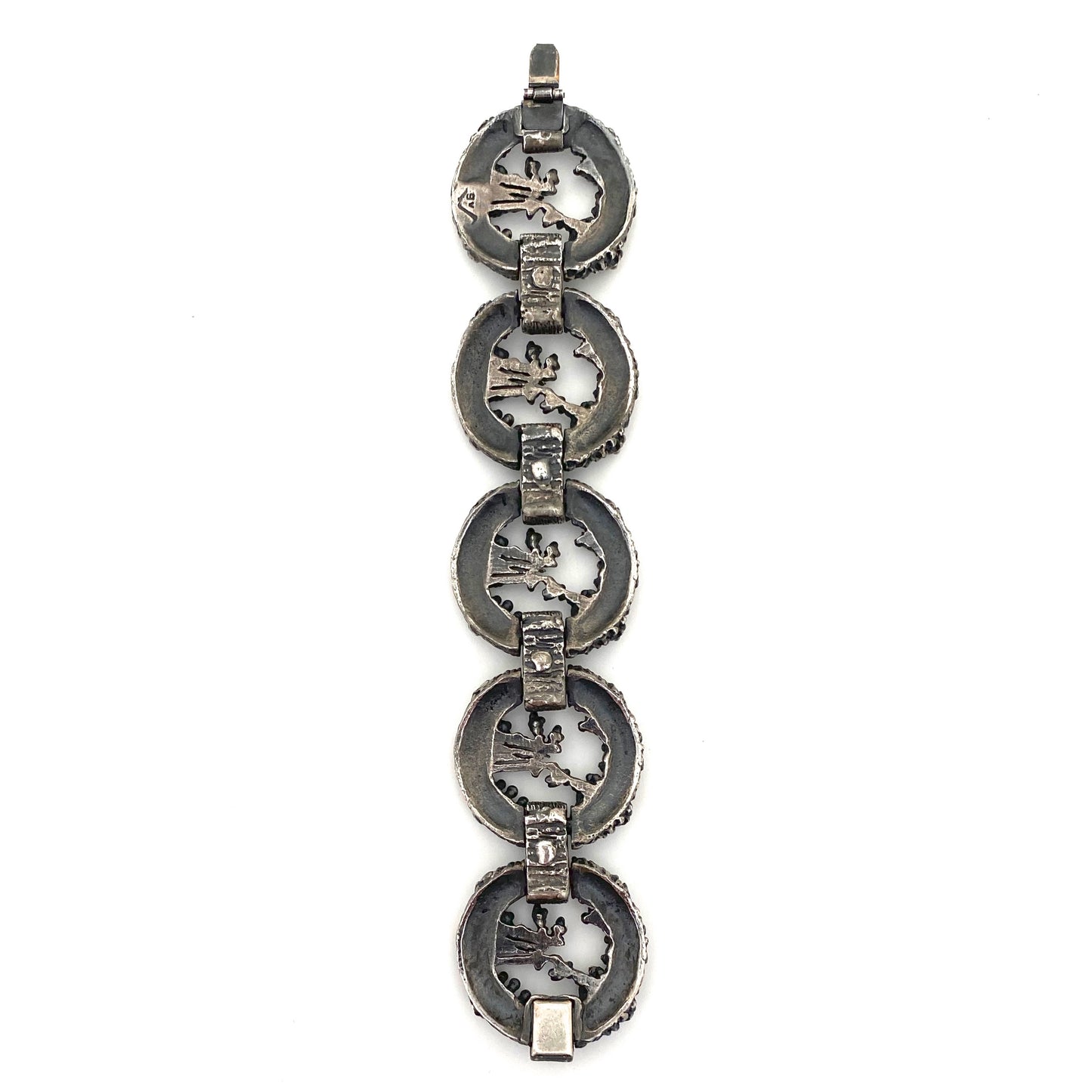 Guy Vidal openwork panel link bracelet ~ brutalist pewter
