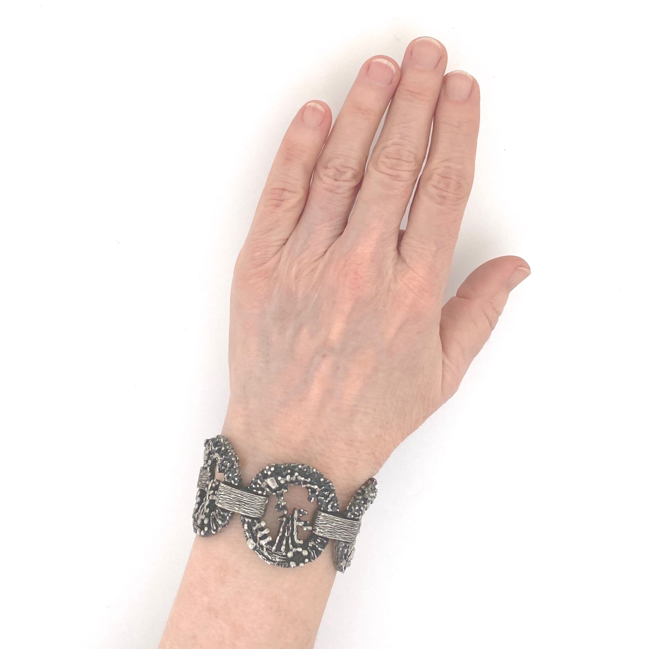 Guy Vidal openwork panel link bracelet ~ brutalist pewter