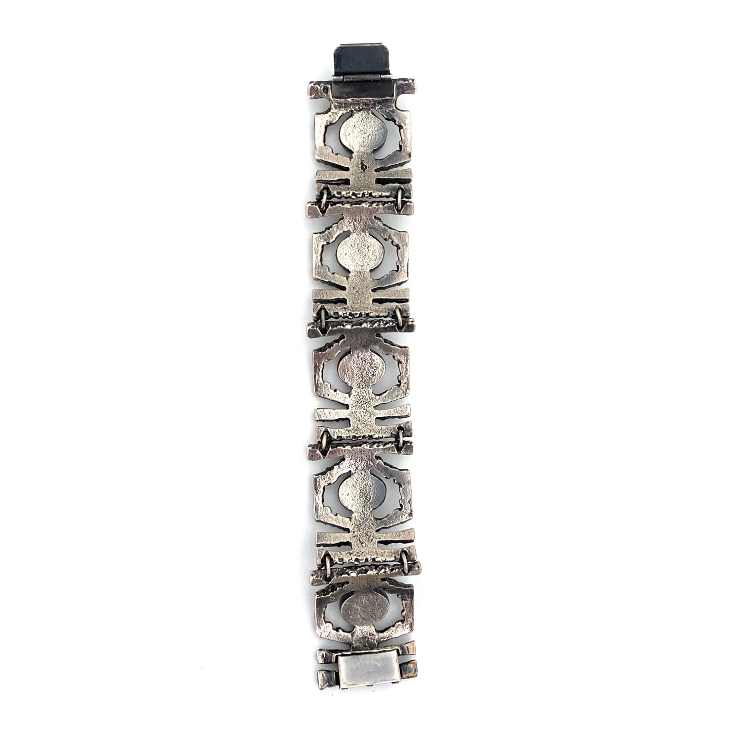 Guy Vidal brutalist pewter openwork panel link bracelet