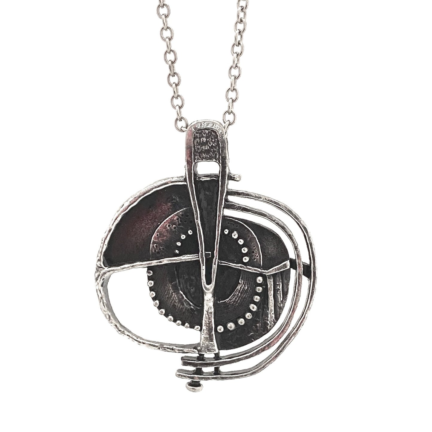 detail Guy Vidal Canada vintage brutalist pewter openwork pendant necklace Canadian Modernist jewelry design